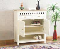 Alexandria Solid Wood Shoe Rack Two Drawer Two Door Furniselan Milky-White
