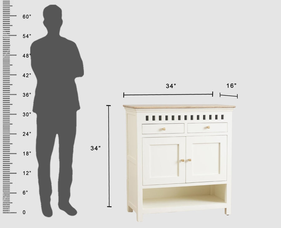 Alexandria Solid Wood Shoe Rack Two Drawer Two Door Furniselan Milky-White