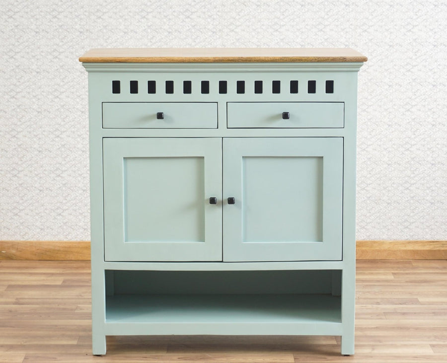 Alexandria Solid Wood Shoe Rack Two Drawer Two Door Furniselan Silt-Green