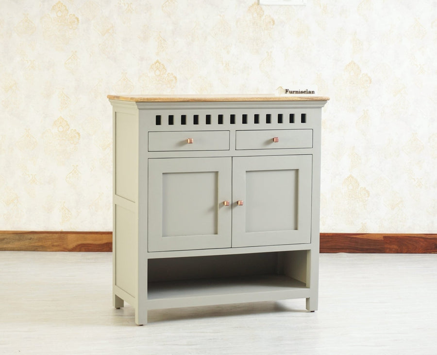 Alexandria Solid Wood Shoe Rack Two Drawer Two Door - Furniselan  Cool-Grey