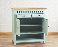 Alexandria Solid Wood Shoe Rack Two Drawer Two Door Furniselan Silt-Green