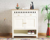 Alexandria Solid Wood Shoe Rack Two Drawer Two Door Furniselan - Frosty White