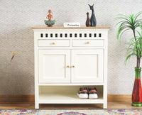 Alexandria Solid Wood Shoe Rack Two Drawer Two Door Furniselan Milky-White