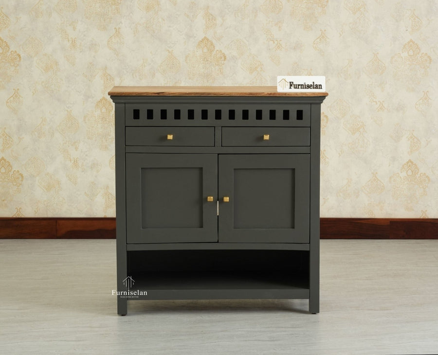 Alexandria Solid Wood Shoe Rack Two Drawer Two Door - Furniselan-Slate grey