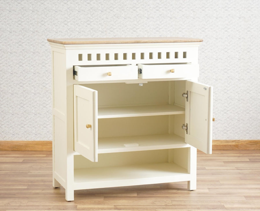 Alexandria Solid Wood Shoe Rack Two Drawer Two Door Furniselan - Frosty White