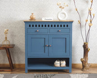 Alexandria Solid Wood Shoe Rack Two Drawer Two Door Furniselan China-Blue