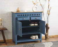 Alexandria Solid Wood Shoe Rack Two Drawer Two Door Furniselan China-Blue