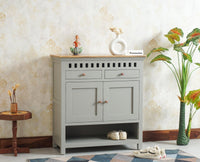 Alexandria Solid Wood Shoe Rack Two Drawer Two Door - Furniselan  Cool-Grey