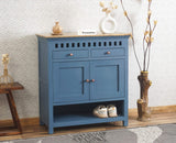 Alexandria Solid Wood Shoe Rack Two Drawer Two Door Furniselan China-Blue
