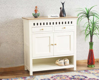 Alexandria Solid Wood Shoe Rack Two Drawer Two Door Furniselan Milky-White