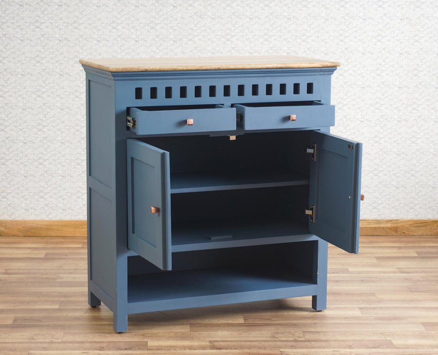Alexandria Solid Wood Shoe Rack Two Drawer Two Door Furniselan China-Blue