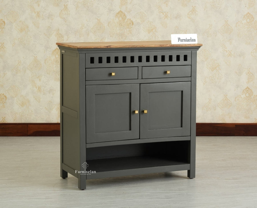 Alexandria Solid Wood Shoe Rack Two Drawer Two Door - Furniselan-Slate grey