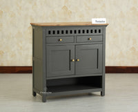 Alexandria Solid Wood Shoe Rack Two Drawer Two Door - Furniselan-Slate grey