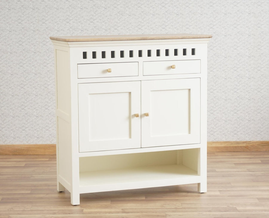 Alexandria Solid Wood Shoe Rack Two Drawer Two Door Furniselan - Frosty White