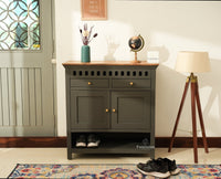 Alexandria Solid Wood Shoe Rack Two Drawer Two Door - Furniselan-Slate grey