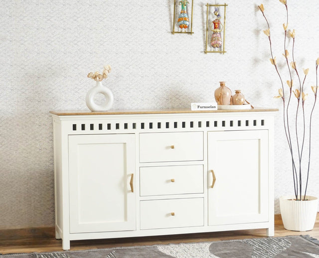 Alexandria Solid Wood Sideboard Three Drawer two door Furniselan -  Frosty White