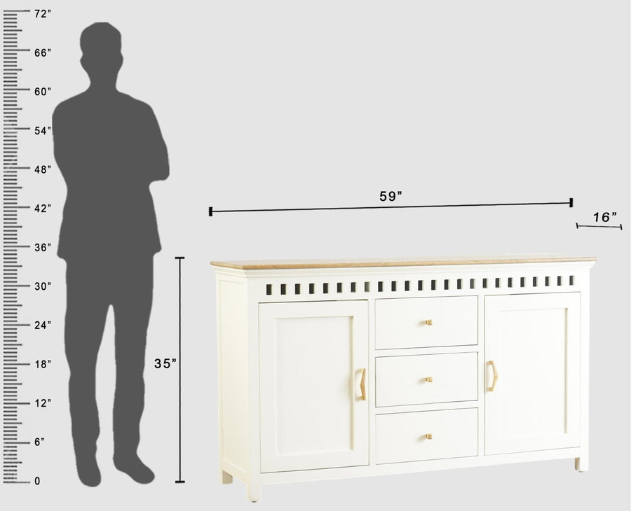Alexandria Solid Wood Sideboard Three Drawer two door Furniselan -  Frosty White