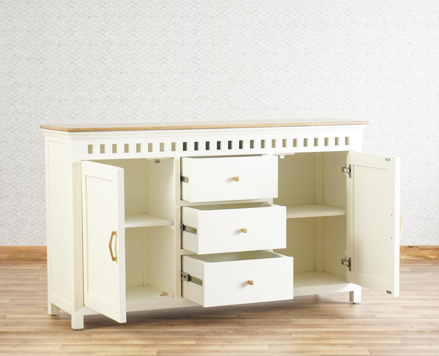 Alexandria Solid Wood Sideboard Three Drawer two door Furniselan -  Frosty White