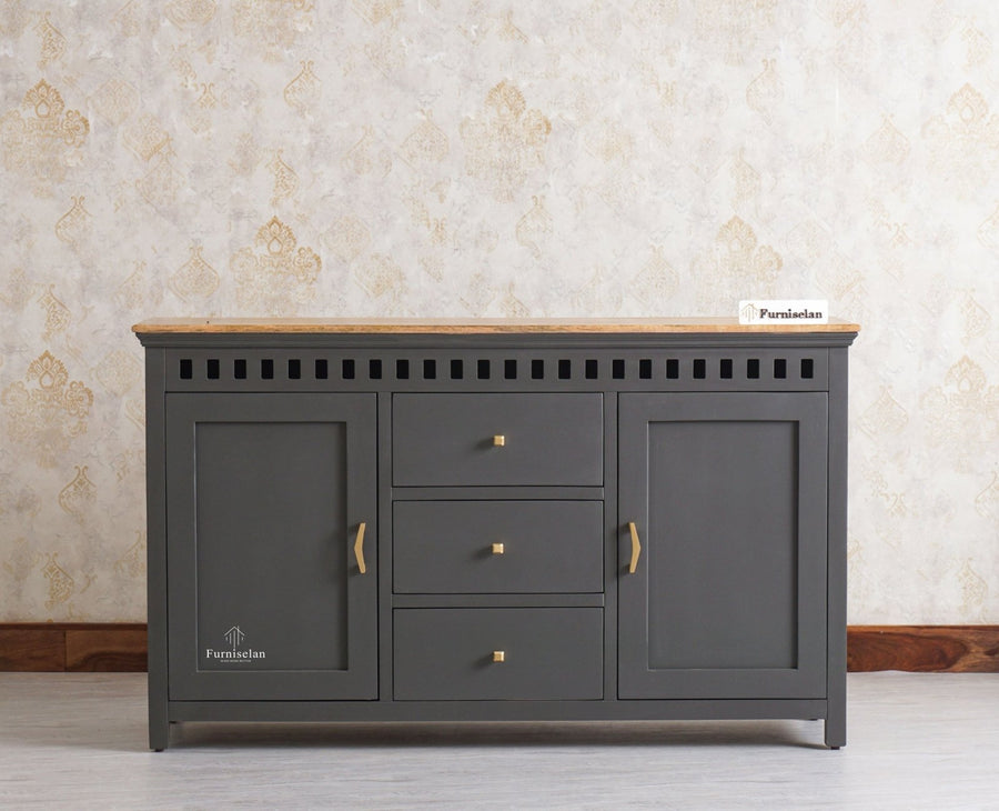 Alexandria Solid Wood Sideboard Three Drawer two door - Tv Cabinet - Furniselan - Slate-Grey