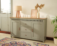 Alexandria Solid Wood Sideboard Three Drawer two door cool grey