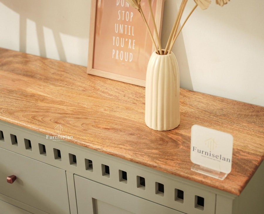 Alexandria Solid Wood Sideboard Three Drawer two door cool grey