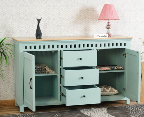 Alexandria Solid Wood Sideboard Three Drawer two door Furniselan - Silt-Green