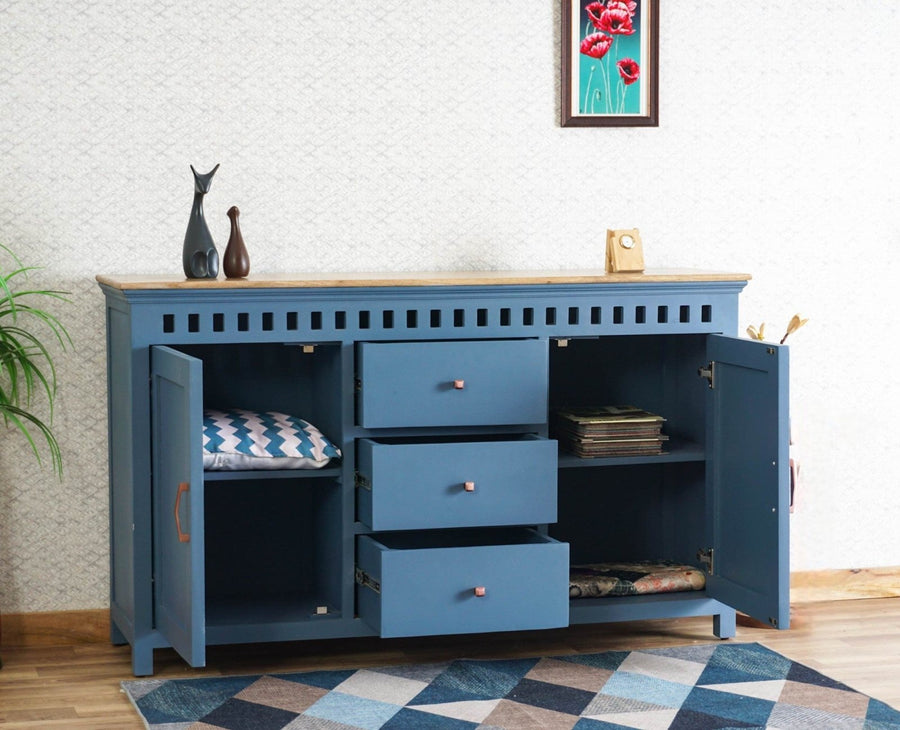 Alexandria Solid Wood Sideboard Three Drawer two door Furniselan -  China-Blue