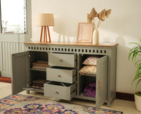 Alexandria Solid Wood Sideboard Three Drawer two door cool grey