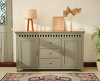 Alexandria Solid Wood Sideboard Three Drawer two door cool grey