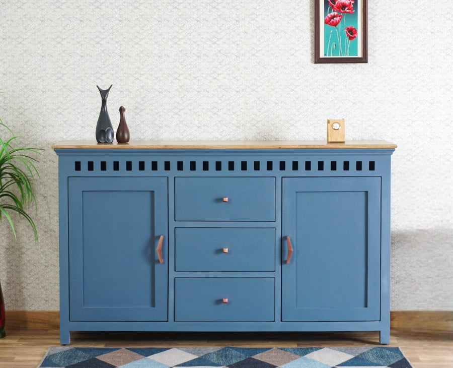 Alexandria Solid Wood Sideboard Three Drawer two door Furniselan -  China-Blue