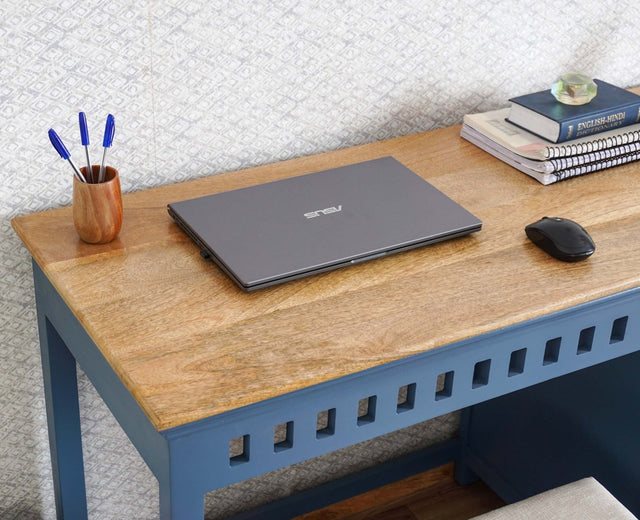 Alexandria Solid Wood Study Table-One Door and one Drawer Furniselan China-Blue