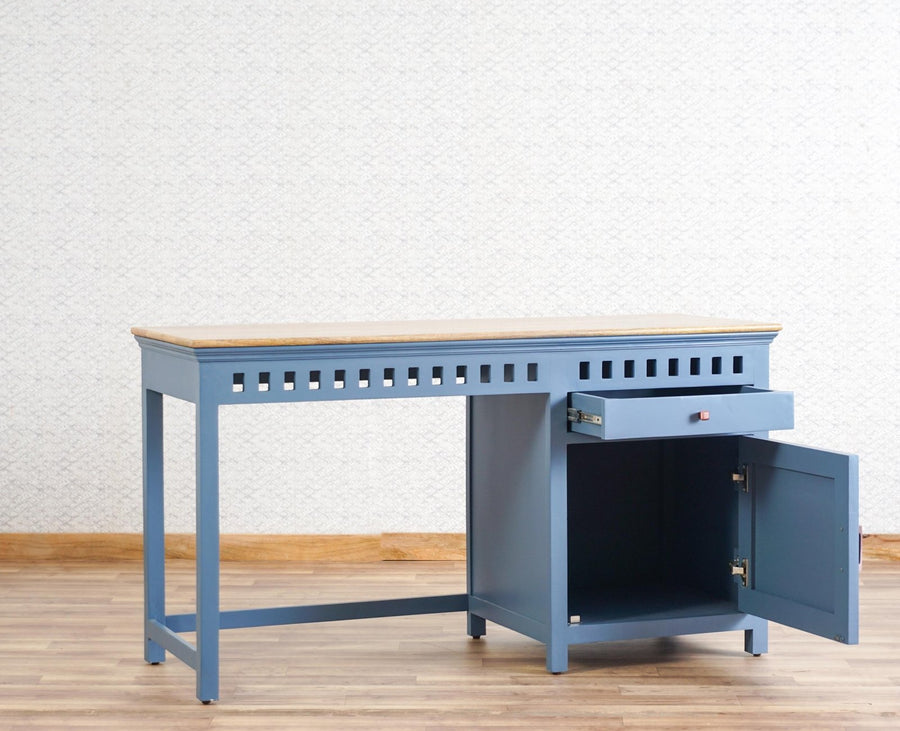 Alexandria Solid Wood Study Table-One Door and one Drawer Furniselan China-Blue