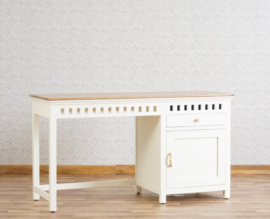 Alexandria Solid Wood Study Table - One Door and one Drawer - Study Table - Furniselan - Frosty White