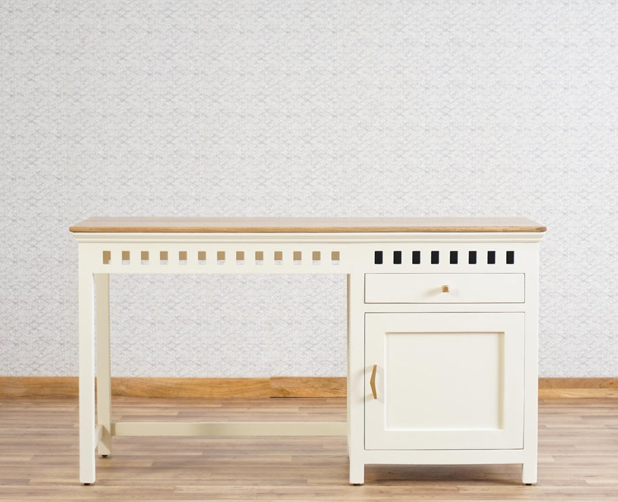 Alexandria Solid Wood Study Table - One Door and one Drawer - Study Table - Furniselan - Frosty White