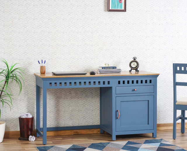 Alexandria Solid Wood Study Table-One Door and one Drawer Furniselan China-Blue