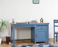 Alexandria Solid Wood Study Table-One Door and one Drawer With Chair Furniselan China-Blue