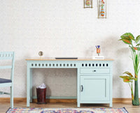 Alexandria Solid Wood Study Table-One Door and one Drawer With Chair Furniselan Silt-Green