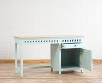 Alexandria Solid Wood Study Table-One Door and one Drawer With Chair Furniselan Silt-Green