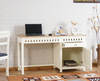 Alexandria Solid Wood Study Table - One Door and one Drawer With Chair - Study Table - Furniselan Milky-White