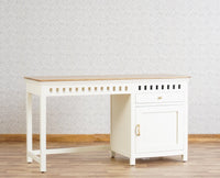 Alexandria Solid Wood Study Table - One Door and one Drawer With Chair - Study Table - Furniselan Milky-White