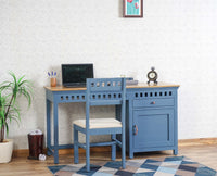 Alexandria Solid Wood Study Table-One Door and one Drawer With Chair Furniselan China-Blue