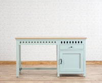 Alexandria Solid Wood Study Table-One Door and one Drawer With Chair Furniselan Silt-Green