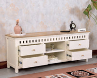 Alexandria Solid Wood TV Cabinet - Four Drawer - Tv Cabinet - Furniselan - Milky-White