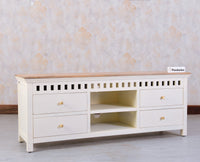 Alexandria Solid Wood TV Cabinet - Four Drawer - Tv Cabinet - Furniselan - Milky-White