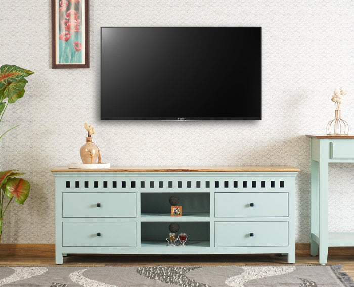 Alexandria Solid Wood TV Cabinet- Four Drawer Furniselan Silt-Green