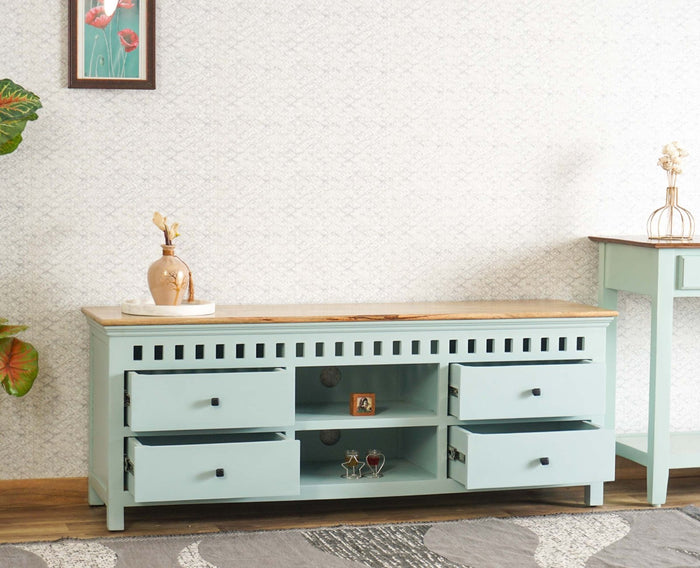Alexandria Solid Wood TV Cabinet- Four Drawer Furniselan Silt-Green
