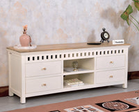 Alexandria Solid Wood TV Cabinet - Four Drawer - Tv Cabinet - Furniselan - Milky-White