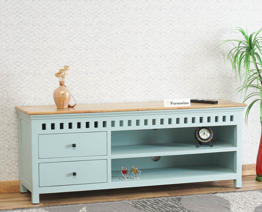Alexandria Solid Wood TV Cabinet- Two Drawer Furniselan Silt-Green