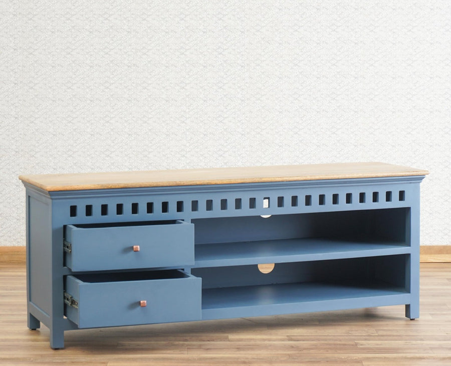 Alexandria Solid Wood TV Cabinet- Two Drawer Furniselan China-Blue