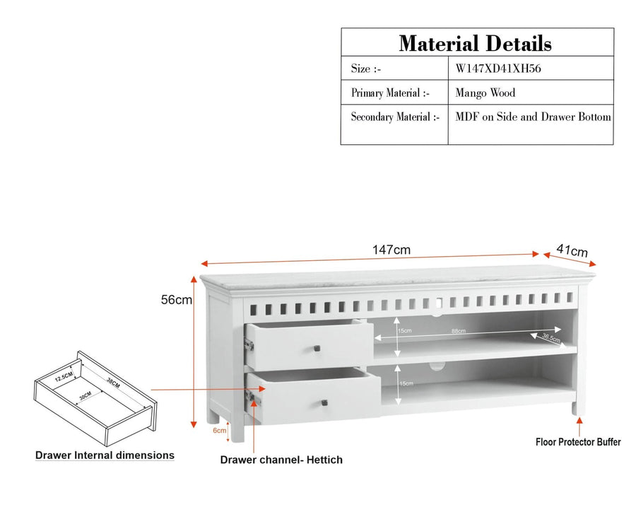Alexandria Solid Wood TV Cabinet- Two Drawer Furniselan Silt-Green